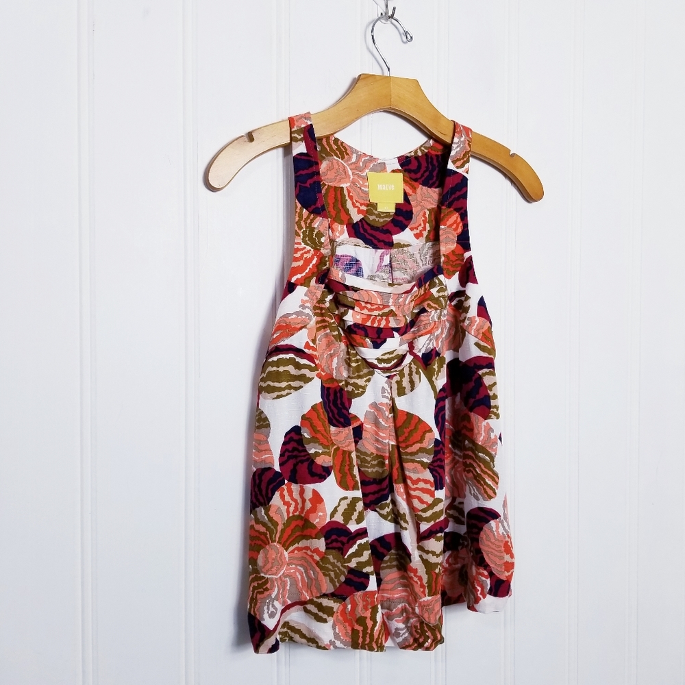 Anthropologie Maeve Tropical Floral Pleated Tank Top 0P Rayon